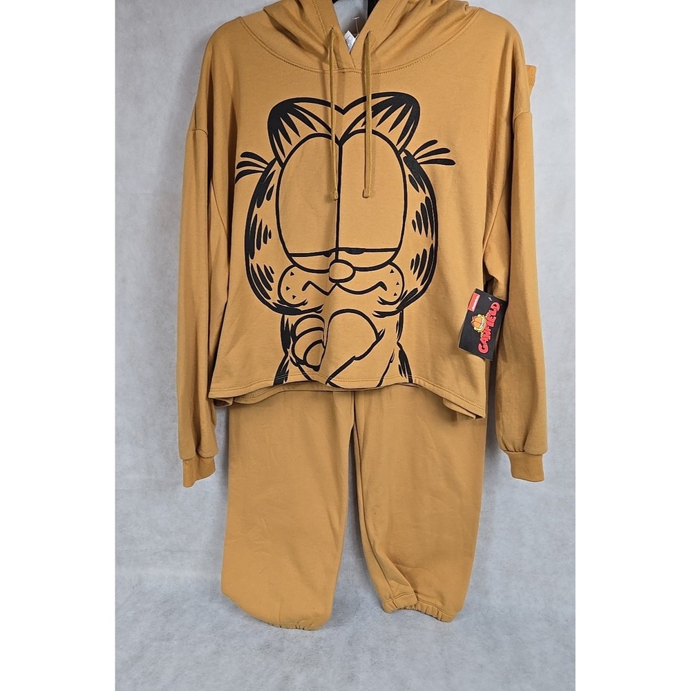 Garfield Womens Size 1X Big Face Sweatsuit Fleece Hoodie Long Sleeve Jogger Set